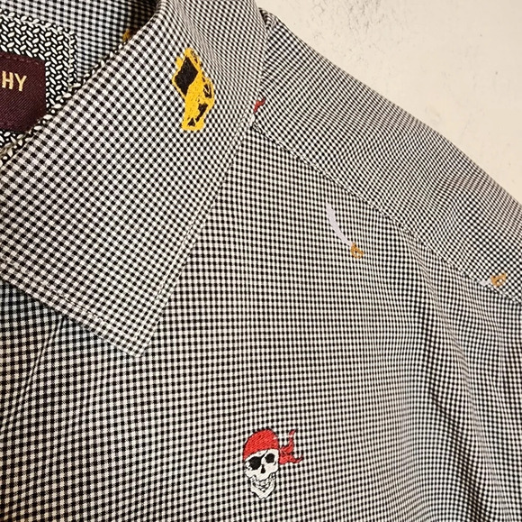 Johnston & Murphy Pirate Themed Plaid Short Sleeve Button Shirt Men's Medium - Picture 12 of 16